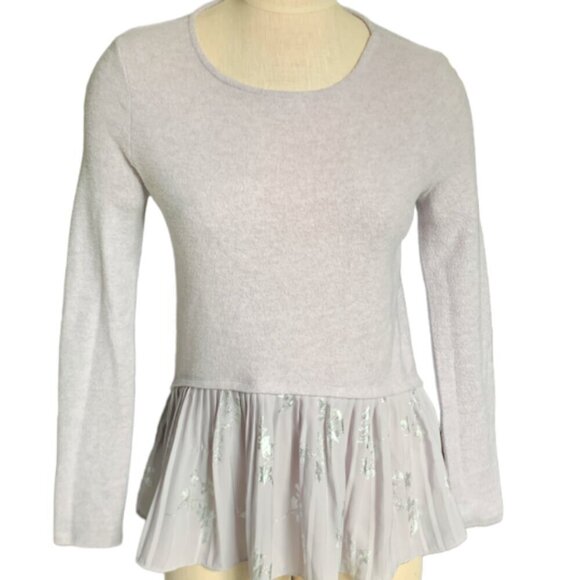 LC Lauren Conrad Pleated Peplum Sweater Top XS Gray 97H - Picture 2 of 9